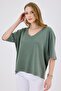 Women's Haki V-Neck Basic T-Shirt – 100% Cotton Comfortable Fit - 2