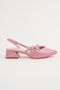 Elara Women's Pink Patent Leather Cross-Strapped Buckle Slingback 4 cm Thick Heeled Pointed Toe Shoes - 5