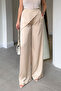 Satin Trousers with Scarf Detail and Elastic Waist - Beige - 2