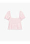 Slim Fit Short Balloon Sleeve Sweetheart Neck Crop Blouse - 4