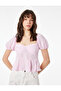 Slim Fit Short Balloon Sleeve Sweetheart Neck Crop Blouse