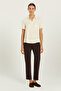 Beige Shirt Collar Buttoned Short Sleeve Blouse - 2