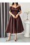 Brown Strappy Low Sleeve Organza Midi Dress with Belt Detail - 5