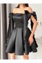 Black Bow Straps Short Organza Homecoming Dress - 6