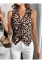 V-neck buttoned leopard print women's vest - modern cut - 2