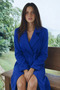 Women's Casual Relax Fit Blue Long Cashmere Coat with Pockets - 4