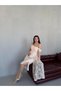 Beige Boat Neck Lace Evening Dress with Tail Detail - 4