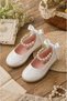 Girl's White Ballerina Shoes with Pearl Detail and Ribbon, Stylish Orthopedic Comfortable Daily Evening Dress Shoes - 4