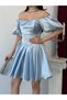 Baby Blue Balloon Sleeve Corset Detailed Short Graduation Dress - 4