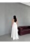 White Stone Strap Flounce Slit Evening Dress - 7
