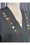Steel Knitted Colorful Embroidered Mother's Cardigan Anthracite - 4