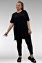 68501 Large Size Combed Cotton T-Shirt with Ribbed Collar and Stones on the Front - Black - 4