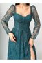 Emerald Heart Collar Corset Detailed Front Tie Lace Evening Dress - 5