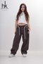 Girl's Brown Wide Leg Pants with Elastic Waist and Rope Detail Baggy Denim Jeans