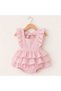 Baby Girl Muslin Fabric Romper Jumpsuit with Ruffle Straps and Tie-Back Skirt (Perfect Fit) - 4