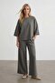 Women's Khaki Crew Neck Three-Quarter Sleeve Modal Blouse and Double Pocket Trousers Set Alc-X15234