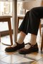Brown Suede Genuine Leather Women's Strappy Mary Jane Loafer Shoes Real Leather Suede Women's Mary Jane - 7