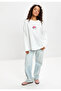 White Printed Long Sleeve Cotton T-Shirt Suitable for Hijab - 3
