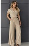 Women's V-Neck Jumpsuit with Shoulder Ruffles and Elastic Waist - 2