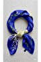 Women's Cobalt Blue Floral Silky Satin Scarf 70X70 - 2