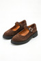 Brown Suede Genuine Leather Women's Strappy Mary Jane Loafer Shoes Real Leather Suede Women's Mary Jane
