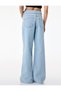 Regular-Waist Buttoned Wide-Leg Denim Trousers with Fold Detail - 5
