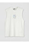 Ecru Crew Neck Printed Men's Sleeveless T-Shirt - 7