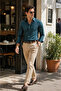 Men's Green Pinstripe Long Sleeve Shirt - 5