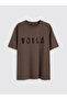 Brown Crew Neck Printed Oversize Women's T-Shirt - 5