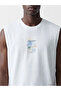Ecru Crew Neck Printed Men's Sleeveless T-Shirt - 4