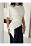 White Asymmetrical Draped Modern Basic Blouse - 2
