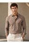 Men's Light Brown Pinstripe Long Sleeve Shirt