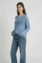 Light Blue Openwork Tasseled V-Neck Seasonal Cotton Women's Knitwear Blouse - 4
