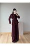 Burgundy Belted Lace Detailed Blouse and Trousers Set - 8006 - 5