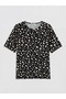 Black Crew Neck Patterned Women's T-Shirt