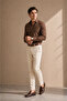 Men's Brown Pinstripe Long Sleeve Shirt - 2