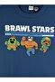 Navy Blue Crew Neck Brawl Stars Printed Boys' T-Shirt - 3