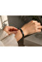 Patterned Black Steel Bracelet with Anti-Tarnish Coating, Unisex Modern Handcuff Bracelet - 6