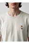Beige Crew Neck Bear Teddy Embroidered Men's T-Shirt