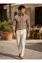 Men's Light Brown Pinstripe Long Sleeve Shirt - 3