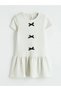 Ecru Crew Neck Bow Detailed Girl's Dress - 3