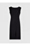 Black Crew Neck Gathered Crepe Dress
