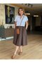 Şans Li̇fe Women's Elastic Waist Zippered Polo Collar Poplin Parachute Fabric Medium Length Dress - 4