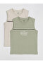 Beige Crew Neck Printed Boys' Undershirt, Pack of 2