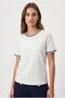Women's Marine Collar Embroidered 100% Cotton Short Sleeve White Knitted T-Shirt - 5