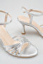 Silver Thin Heeled Women's Sandals Stylish Evening Dress Casual Comfortable Ankle Strap Shoes - 3