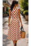 Women's Double-Breasted Collar Striped Strap Summer Diving Dress - 2
