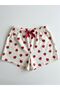 3-Piece Cotton Thin Breathable Satin Ribbon Waist Detail Ribbon-Heart-Strawberry Patterned Shorts Single Bottom Pajamas - 2