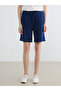 Navy Blue Women's Shorts with Elastic Waist - 5