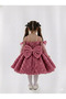 Girl's Rose-Embellished Sleeves Bow Detail Dress,Girl's Evening Dress,Party Dress - 2